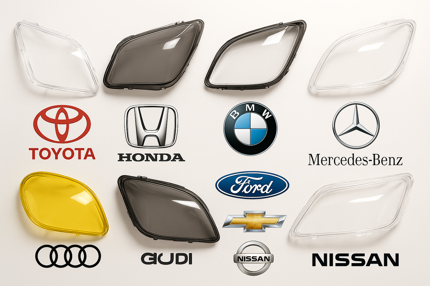 Headlamp Lens Cover, Parts and Repair Kit Collection. Car Brand Model and Logo Images