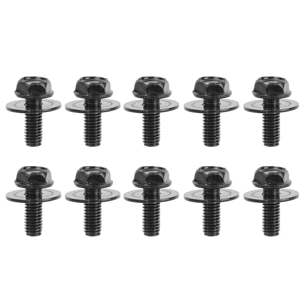 Set of black screws on a white background