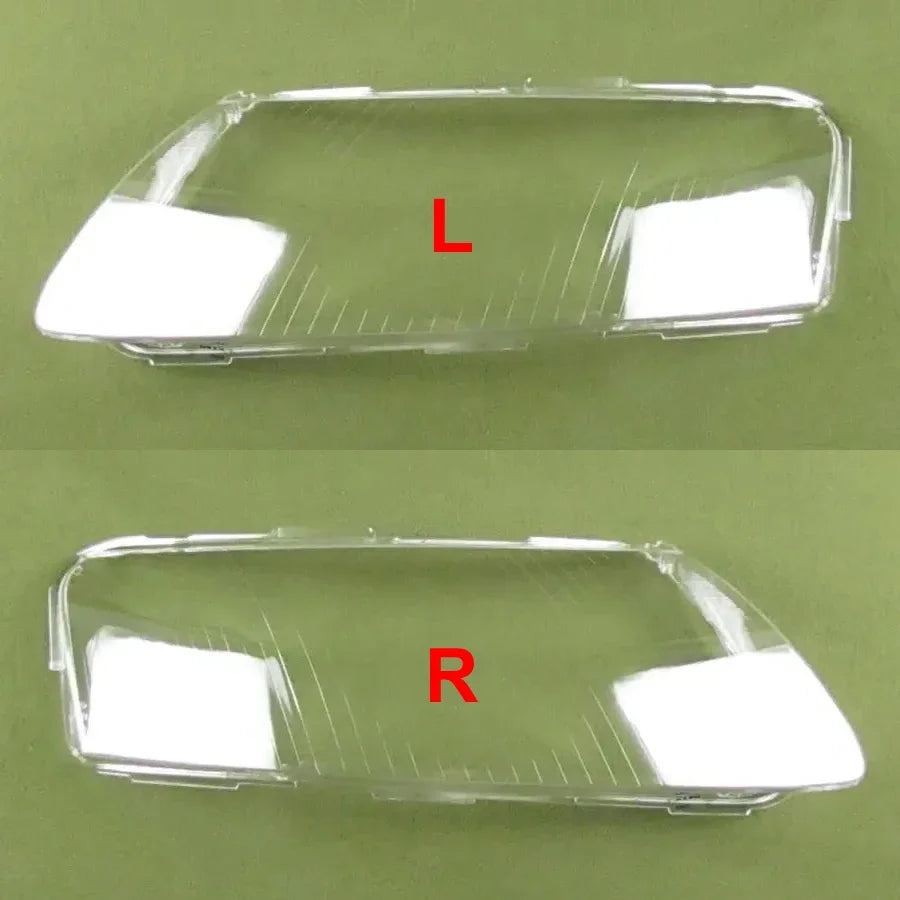 Clear car headlight covers with 'L' and 'R' labels on a green background