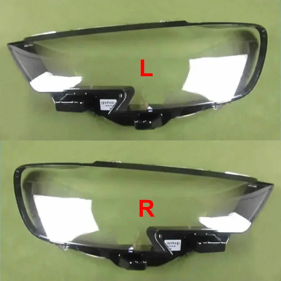 Two car headlight covers labeled 'L' and 'R' on a green background