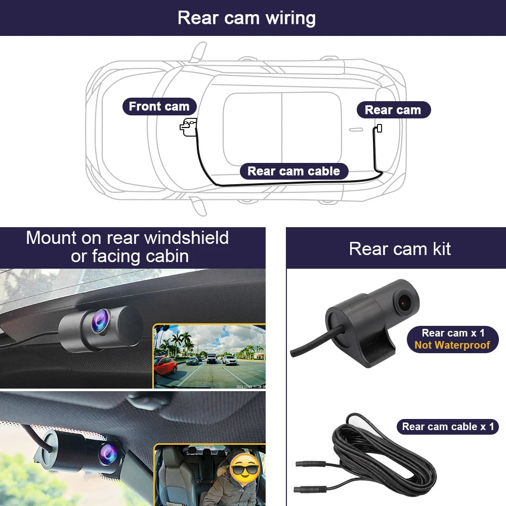 Car rear camera system with wiring diagram, installation instructions, and camera unit.