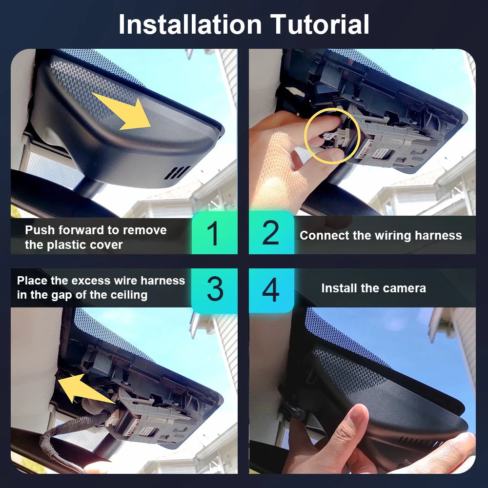 Step-by-step installation tutorial for a car camera system.