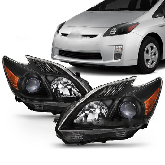 Car headlights with a white car in the background