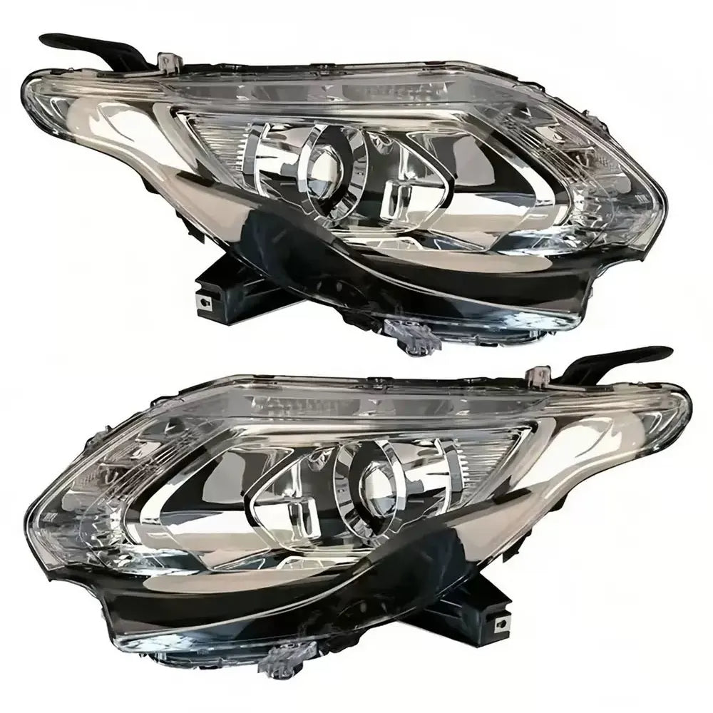 Two car headlights on a white background