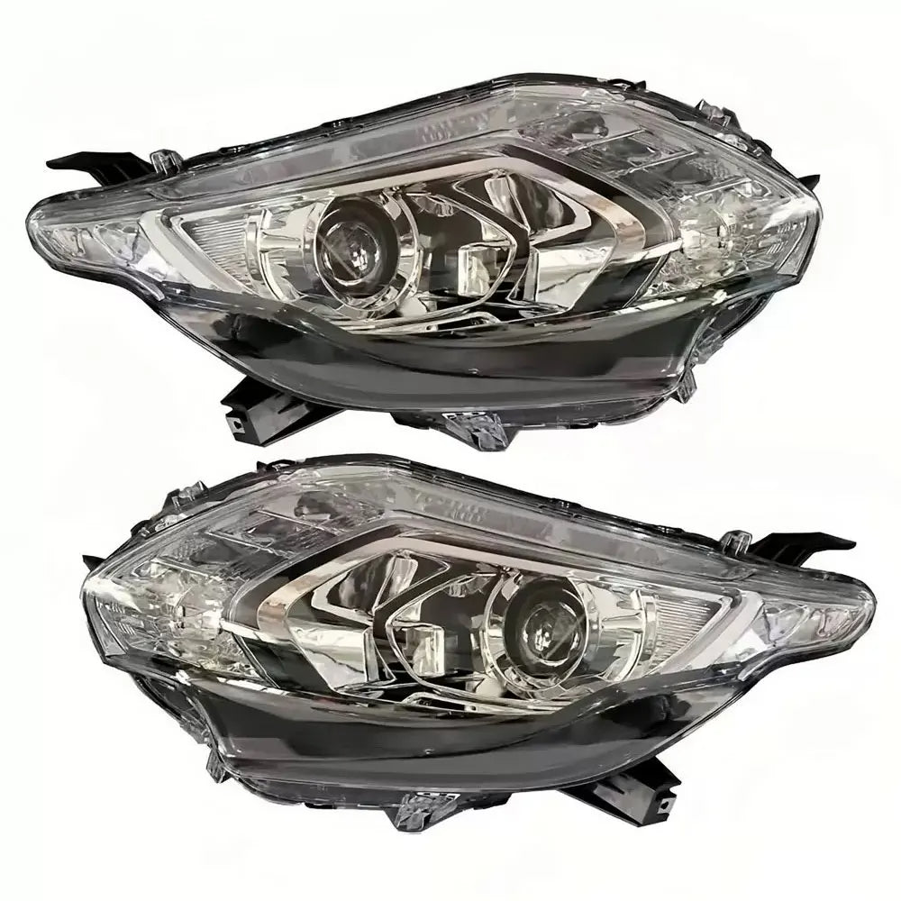 Two car headlights on a white background