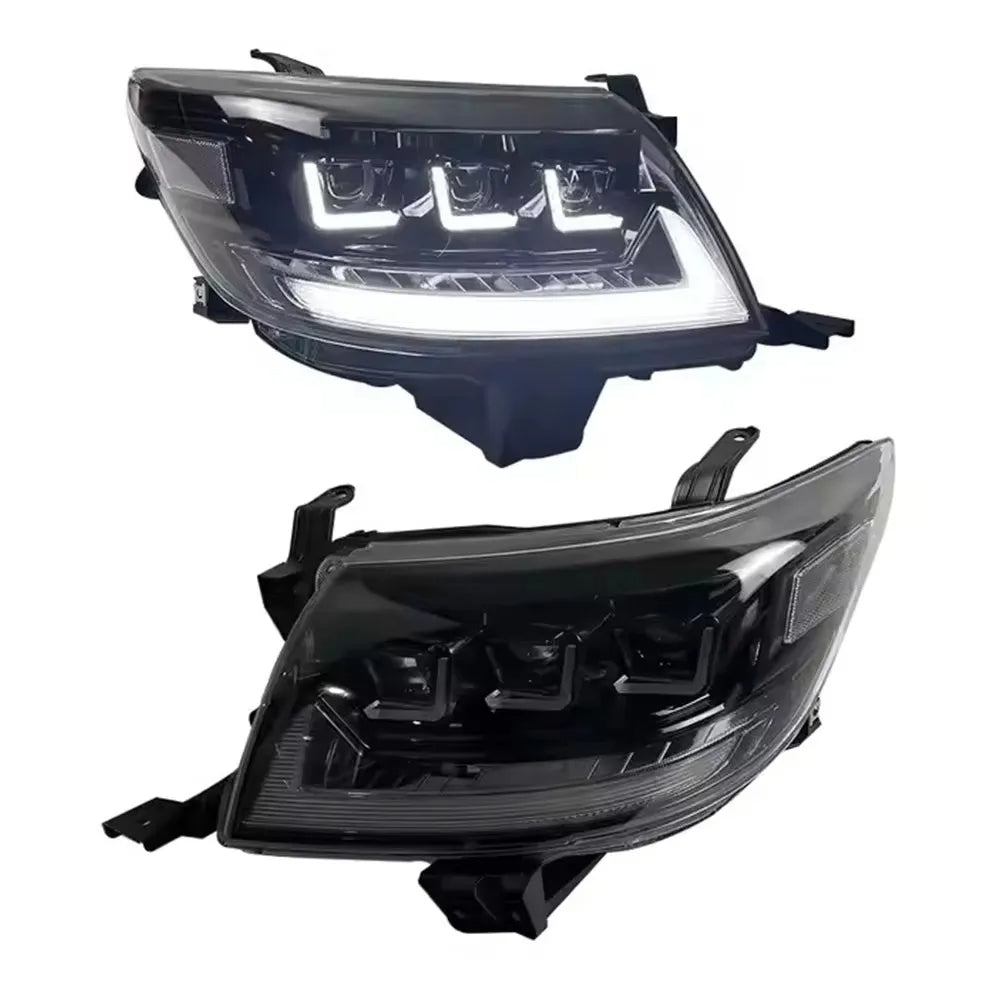Two car headlights on a white background