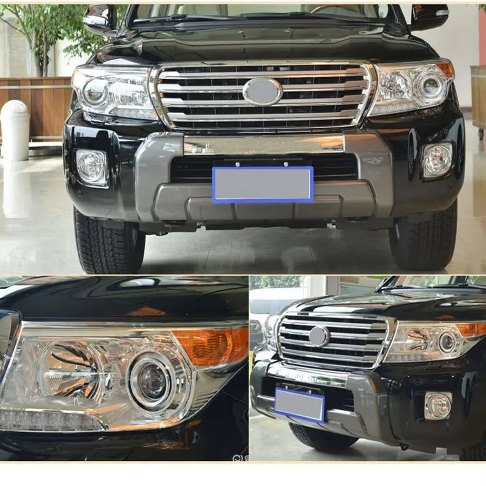 Collage of a black SUV with close-up details of headlights and grille.