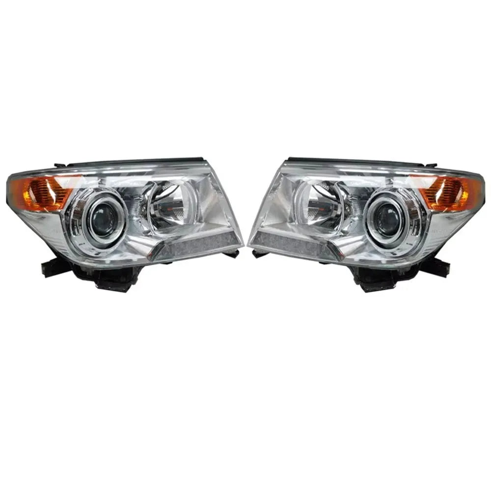 Pair of car headlights on a white background