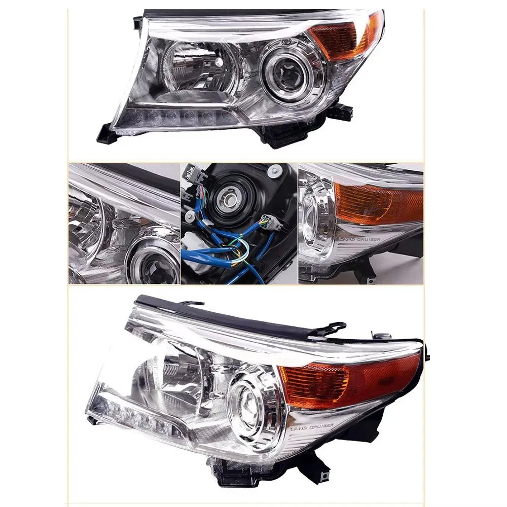 Car headlight assembly with close-up details on a white background