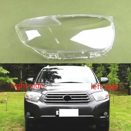 Car headlight cover with 'right side' and 'left side' labels on a green background