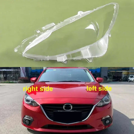 Car headlight cover on a green background with a red car for reference.