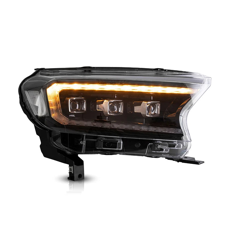 Car headlight with visible Kunfine branding on a white background