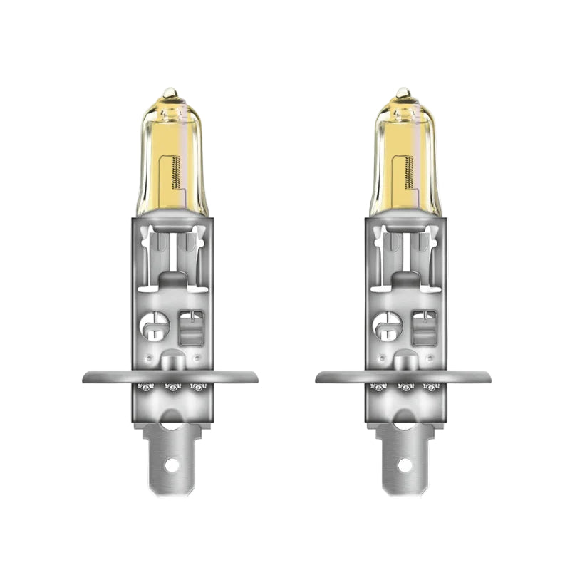 Two Osram car headlights on a white background