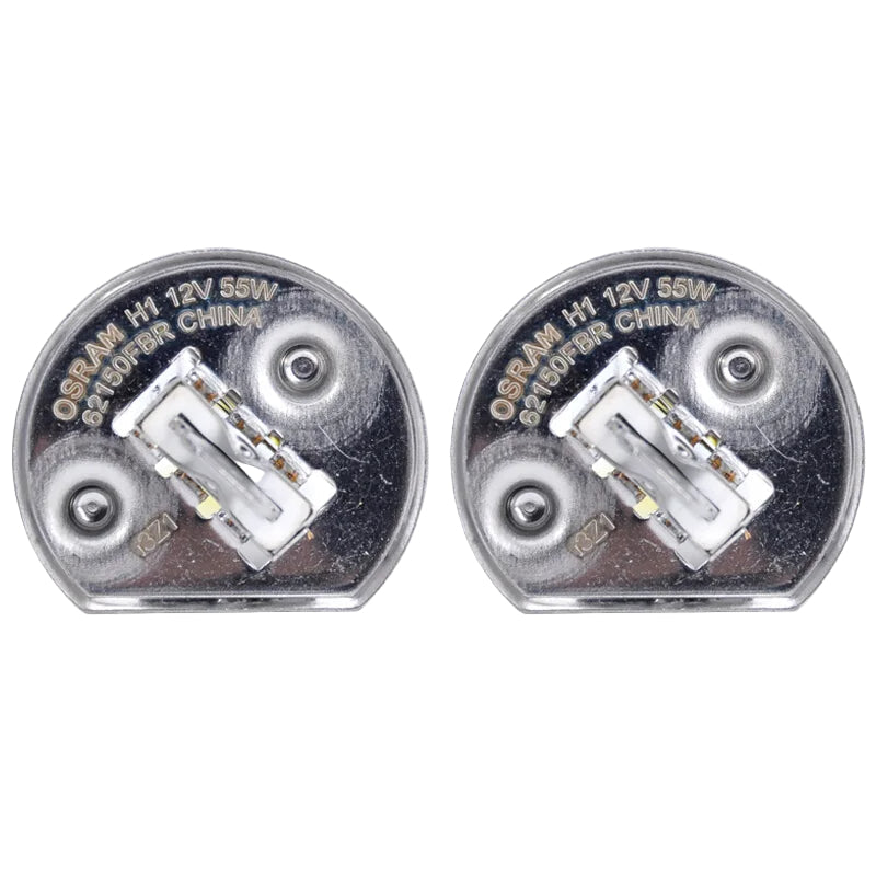 Two Osram H1 car headlights on a white background