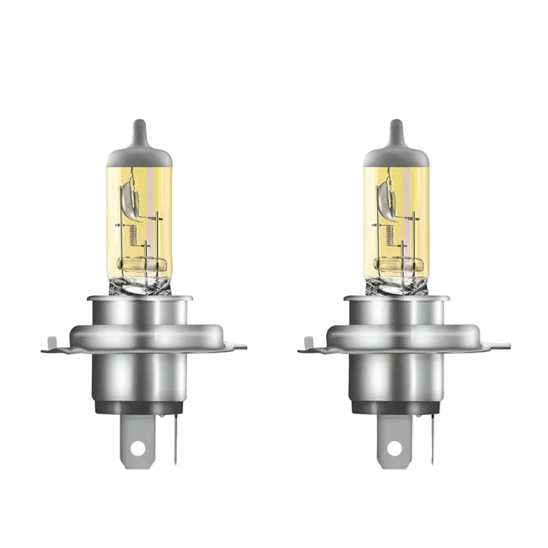 Two Osram car headlight bulbs on a white background