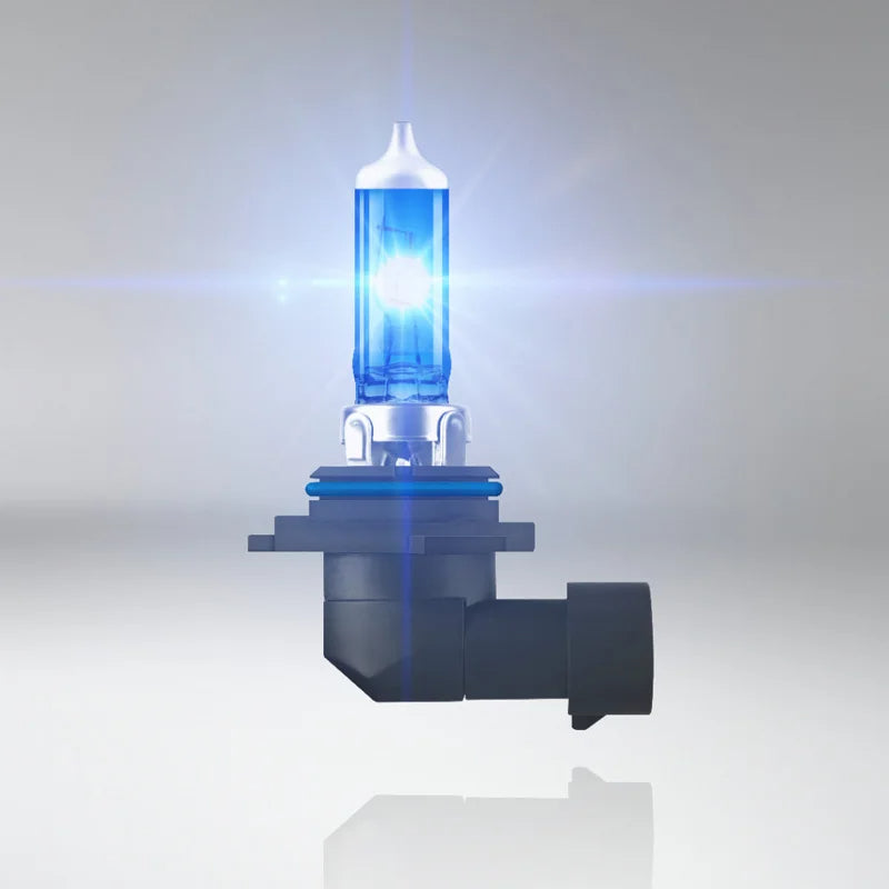 Car headlight bulb with blue light on a white background