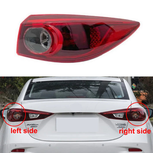 Car tail light assembly with close-up on a white car