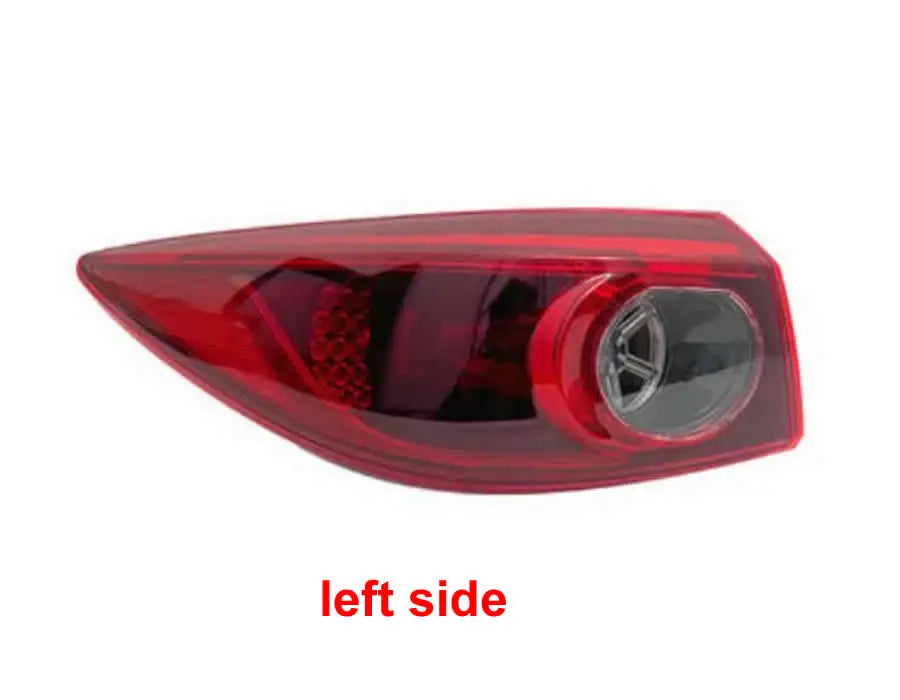 Red car tail light on a white background with 'left side' text.
