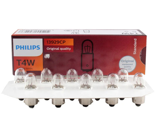 Pack of Philips T4W light bulbs on a white background
