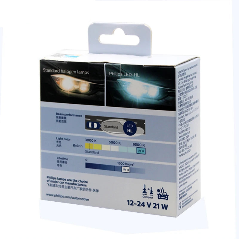 Philips LED-HL light bulb packaging on a white background