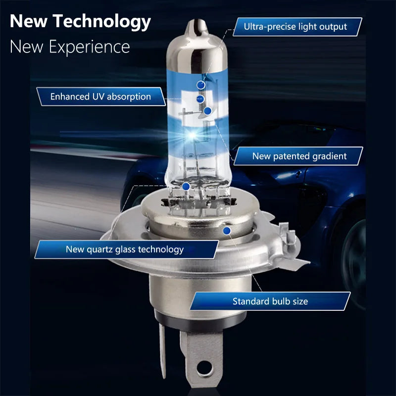 Car headlight bulb with features highlighted on a dark background