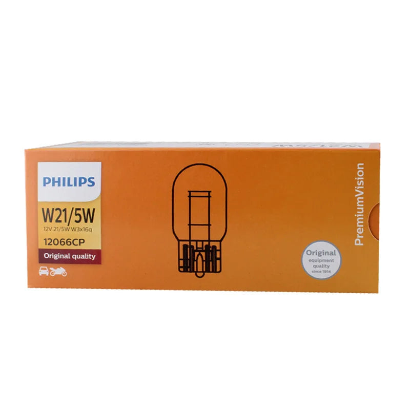 Philips bulb packaging with orange box and brand logo on a white background