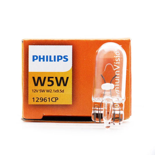Philips W5W car bulb packaging with bulb displayed on a white background