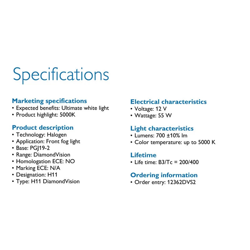 Technical specifications of a front fog light on a white background