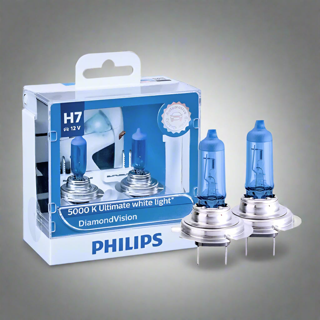 Philips H7 diamond vision car light bulb packaging on a white background