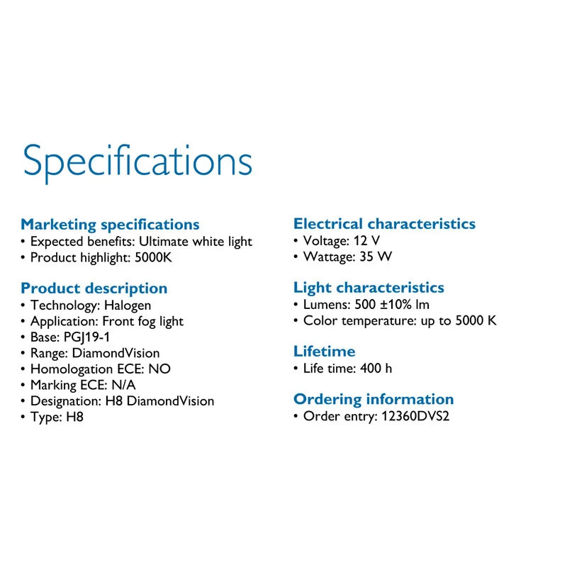 Specifications of a light product on a white background