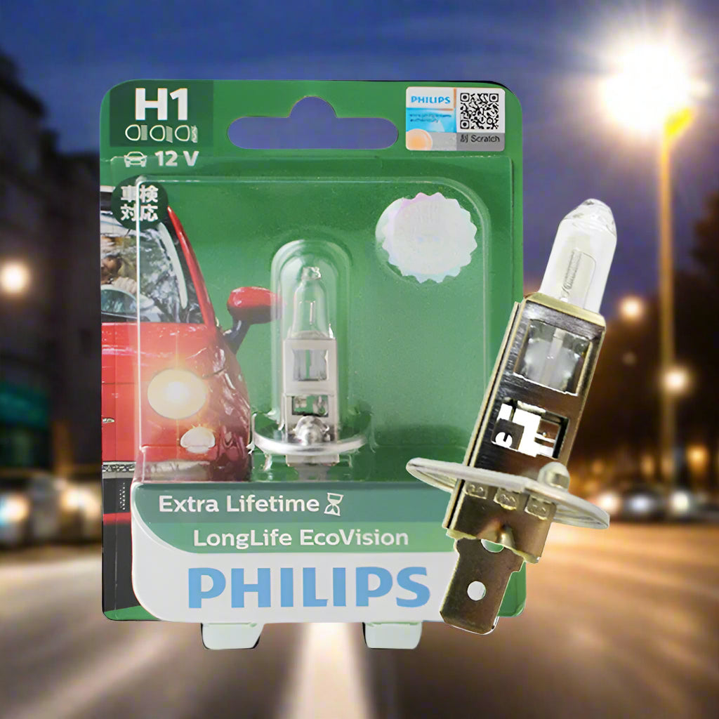 Philips car bulb packaging with green background and Philips logo.