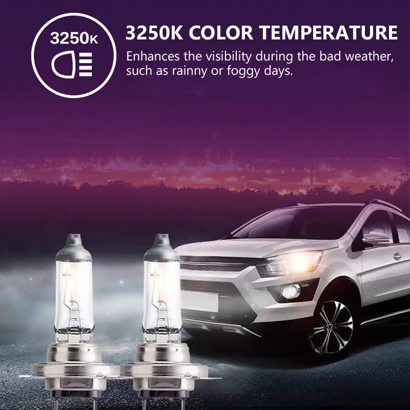 Car headlights with 3250K color temperature label on a dark background