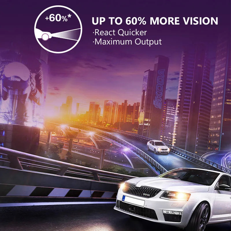 Car on a bridge with cityscape background and text about vision improvement