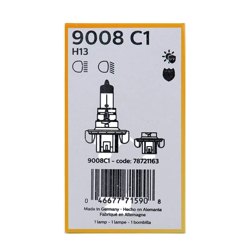 Philips car bulb packaging with technical details on a white background