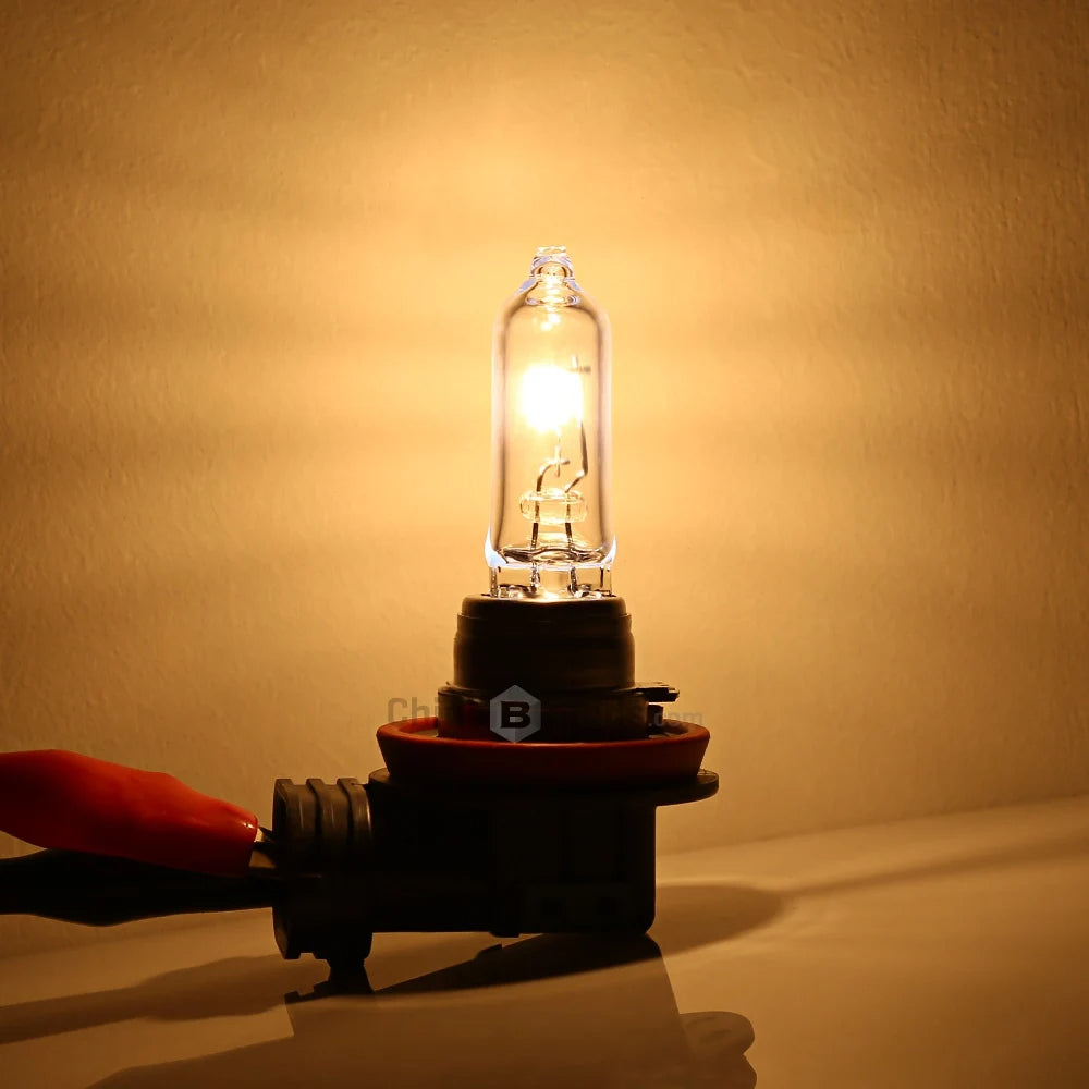 Light bulb with a warm glow on a beige background