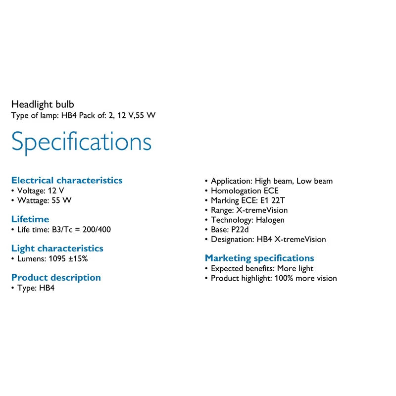 Technical specifications of a headlight bulb on a white background