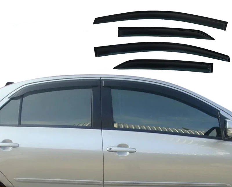 Black window visors for Toyota Vios XP90 / Yaris Sedan 2005–2013 – 4-piece ABS sun and rain guard set, easy no-drill installation