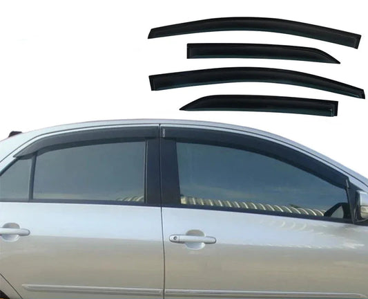 Black window visors for Toyota Vios XP90 / Yaris Sedan 2005–2013 – 4-piece ABS sun and rain guard set, easy no-drill installation