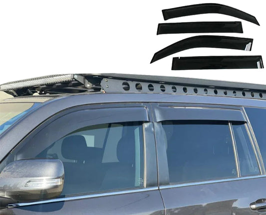 Window visors for Toyota Landcruiser 200 Fj200 with Quanz branding on a white background.