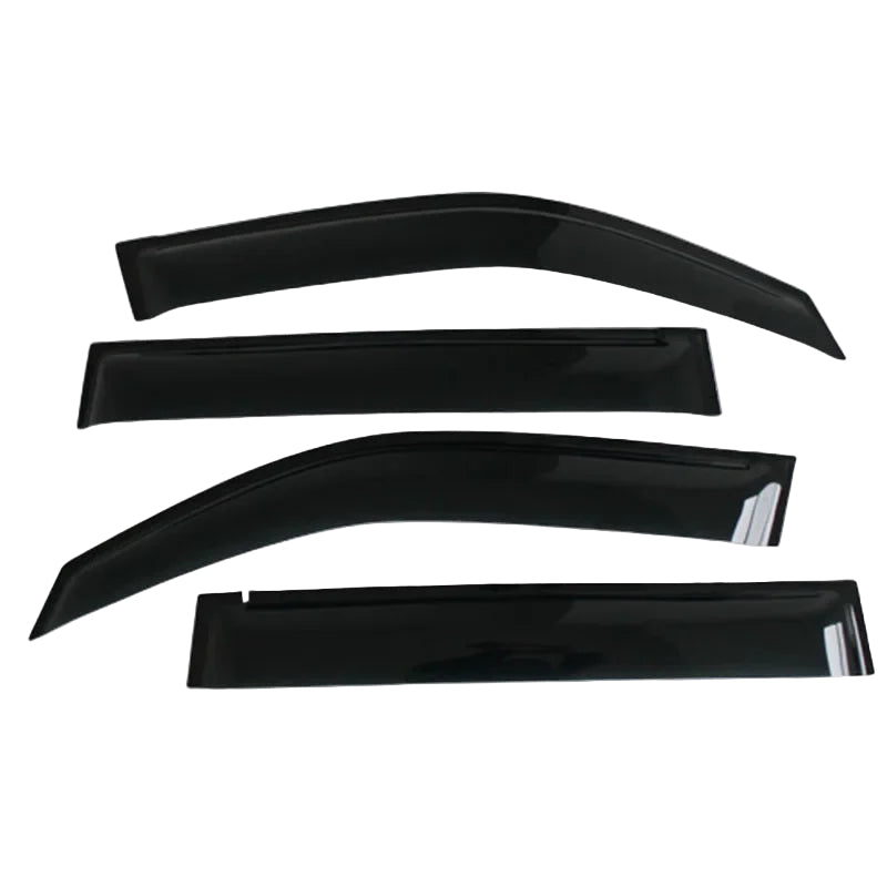 Set of black car window deflectors with Sunz logo on a white background