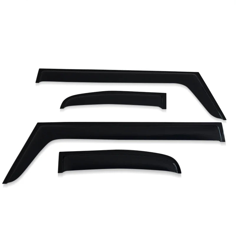 Set of black car window deflectors with Sunz logo on a white background