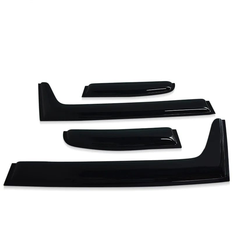 Set of black car side skirts with 'Sunz' branding on a white background