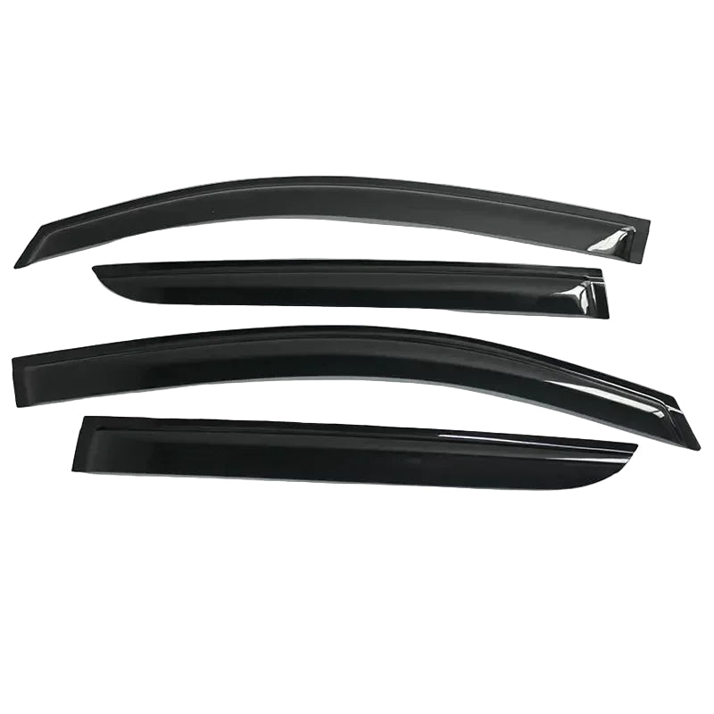 Set of black car window deflectors with Sunz logo on a white background