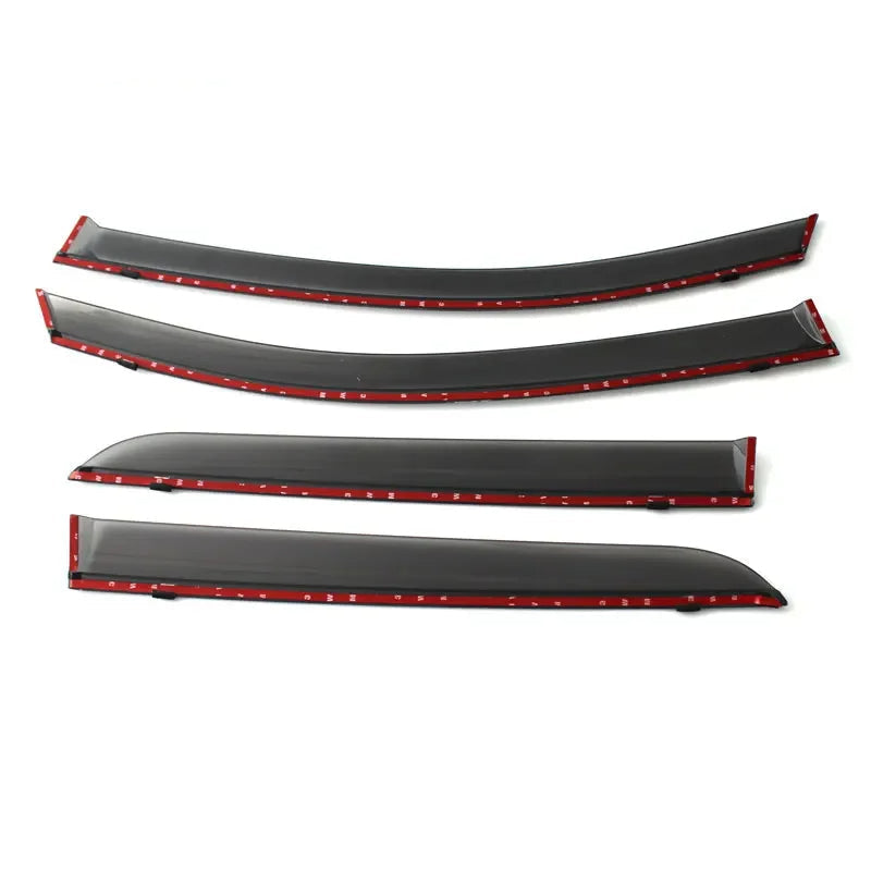 Four curved car window sunshades with red interior on a white background, featuring the Sunz brand logo.