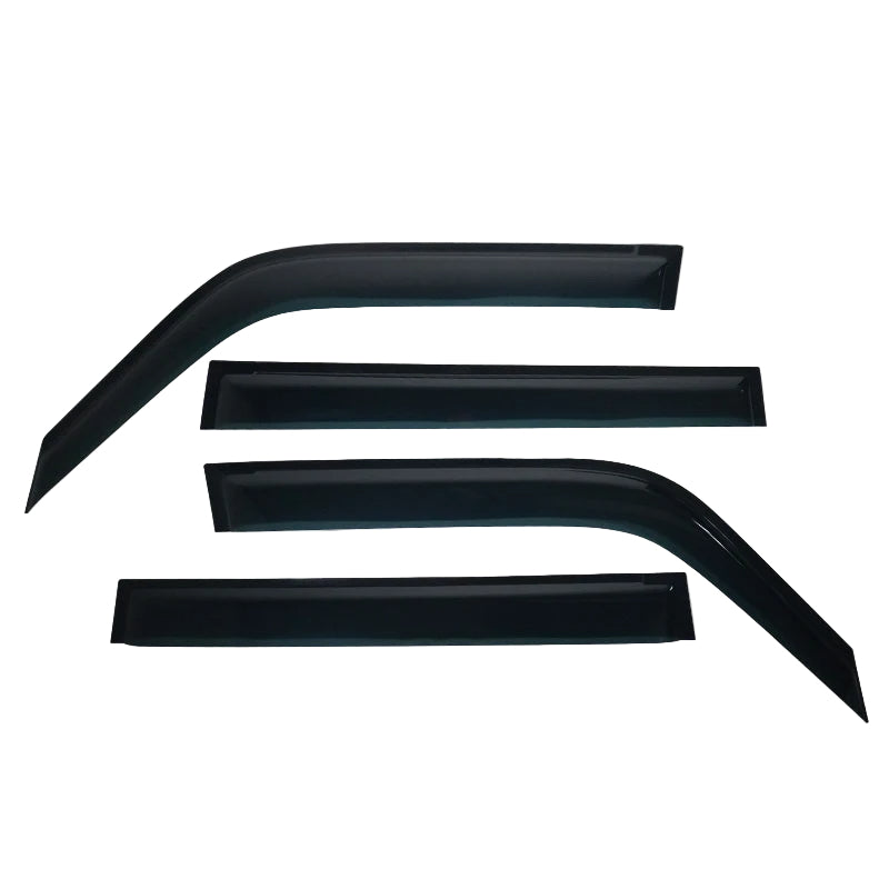 Set of black car window deflectors with Sunz logo on a white background