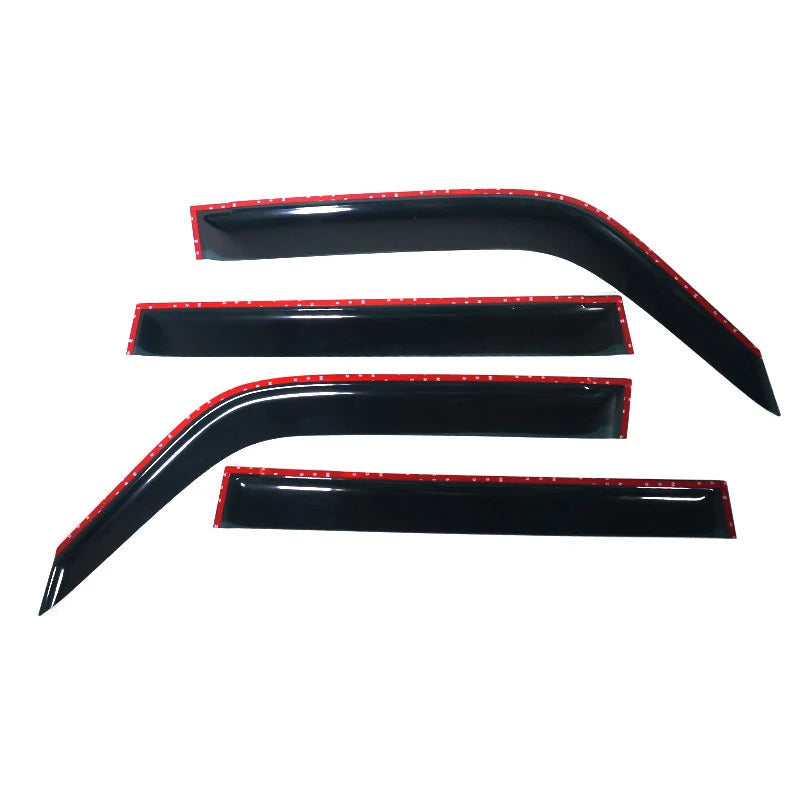 Set of car window deflectors with red trim on a white background, featuring the Sunz brand.