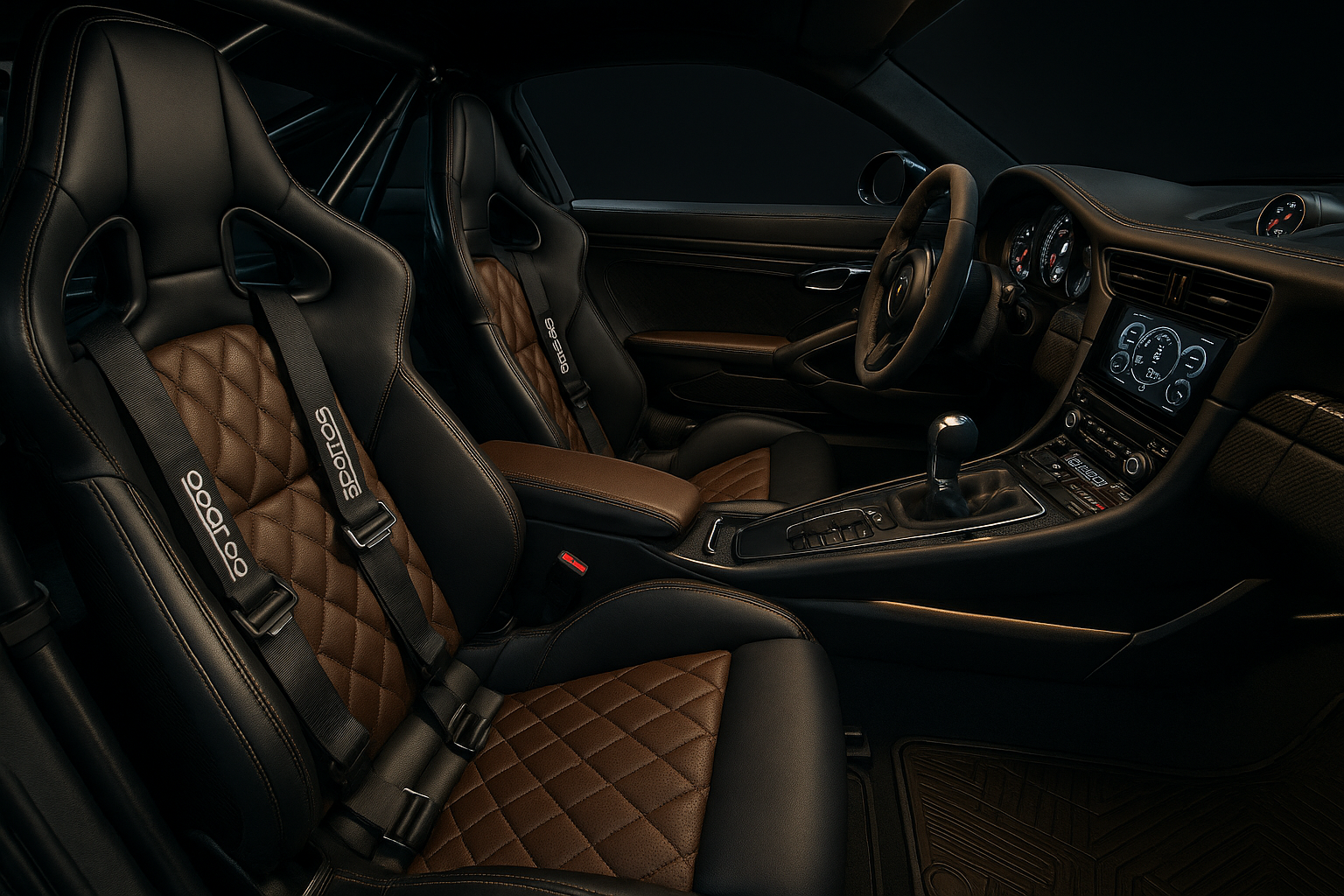 Luxury racing car interior with premium accessories