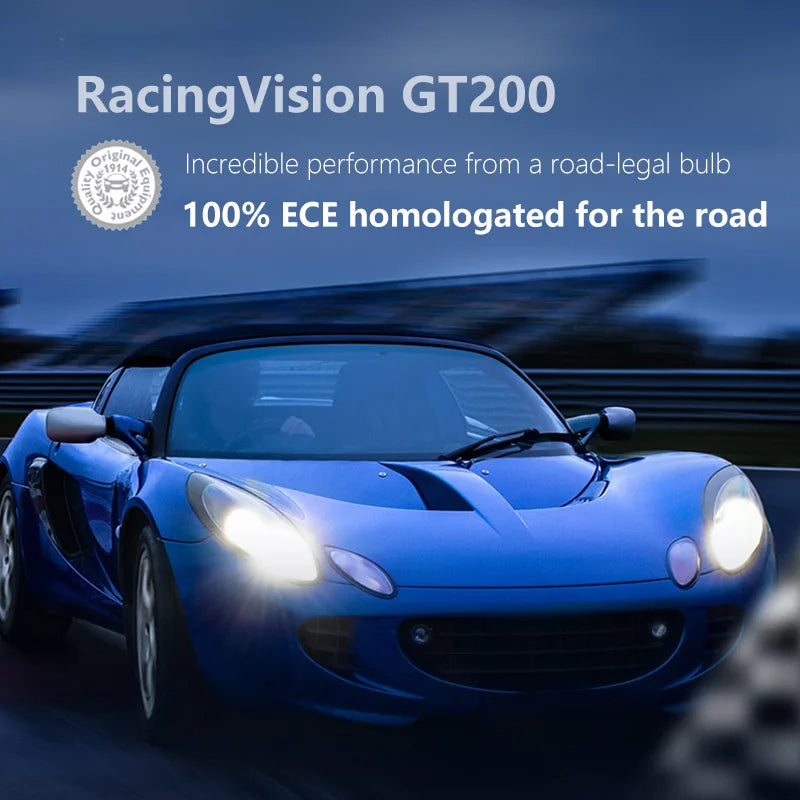 Blue sports car with RacingVision GT200 branding on a dark background