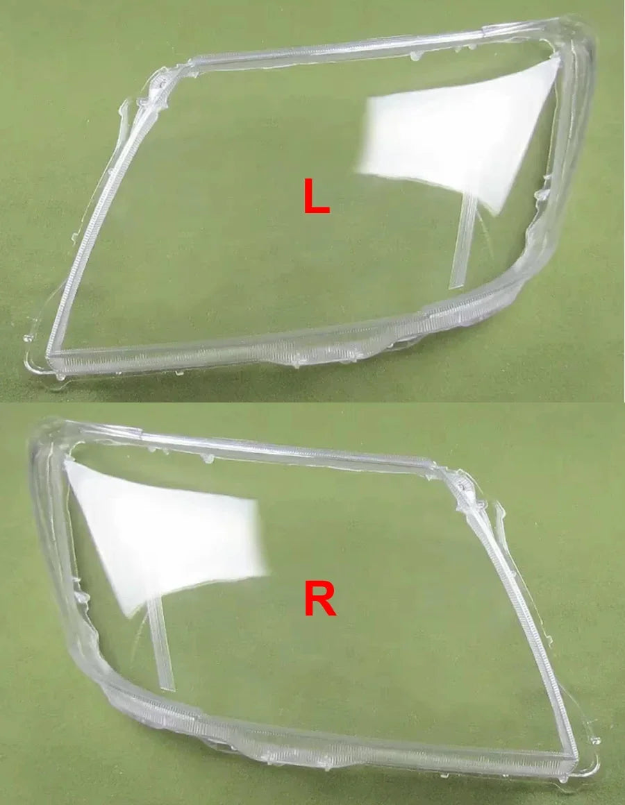 Two car headlight covers labeled 'L' and 'R' on a green background