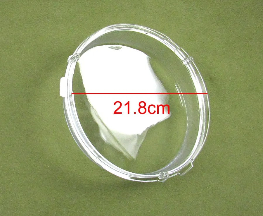 Clear circular object with a white center and measurement label on a green background